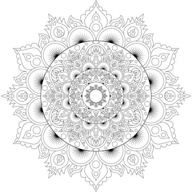 Dekoratif etnik Mandala deseni. Yetişkinler için anti-stres boyama kitabı sayfası. Sıradışı çiçek şekli. Oryantal vektör, Anti-stres terapi desenleri. Dokuma tasarım elemanları