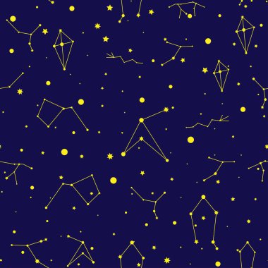 Vektör alanı kesintisiz desen. Gece gökyüzü el çizilmiş doodle astronomik arka plan