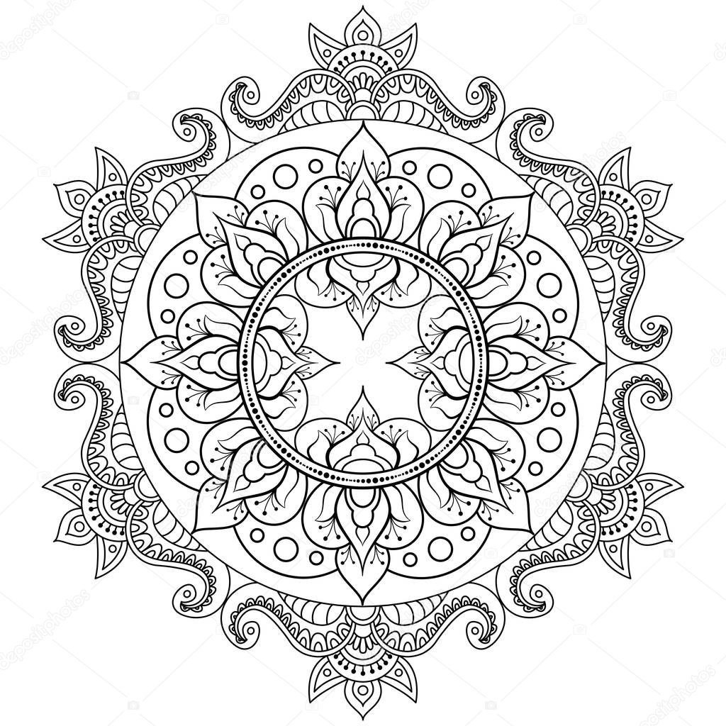 Decorative ethnic mandala pattern. Anti-stress coloring book page for adults. Unusual flower shape. Oriental vector, Anti-stress therapy patterns. Weave design elements