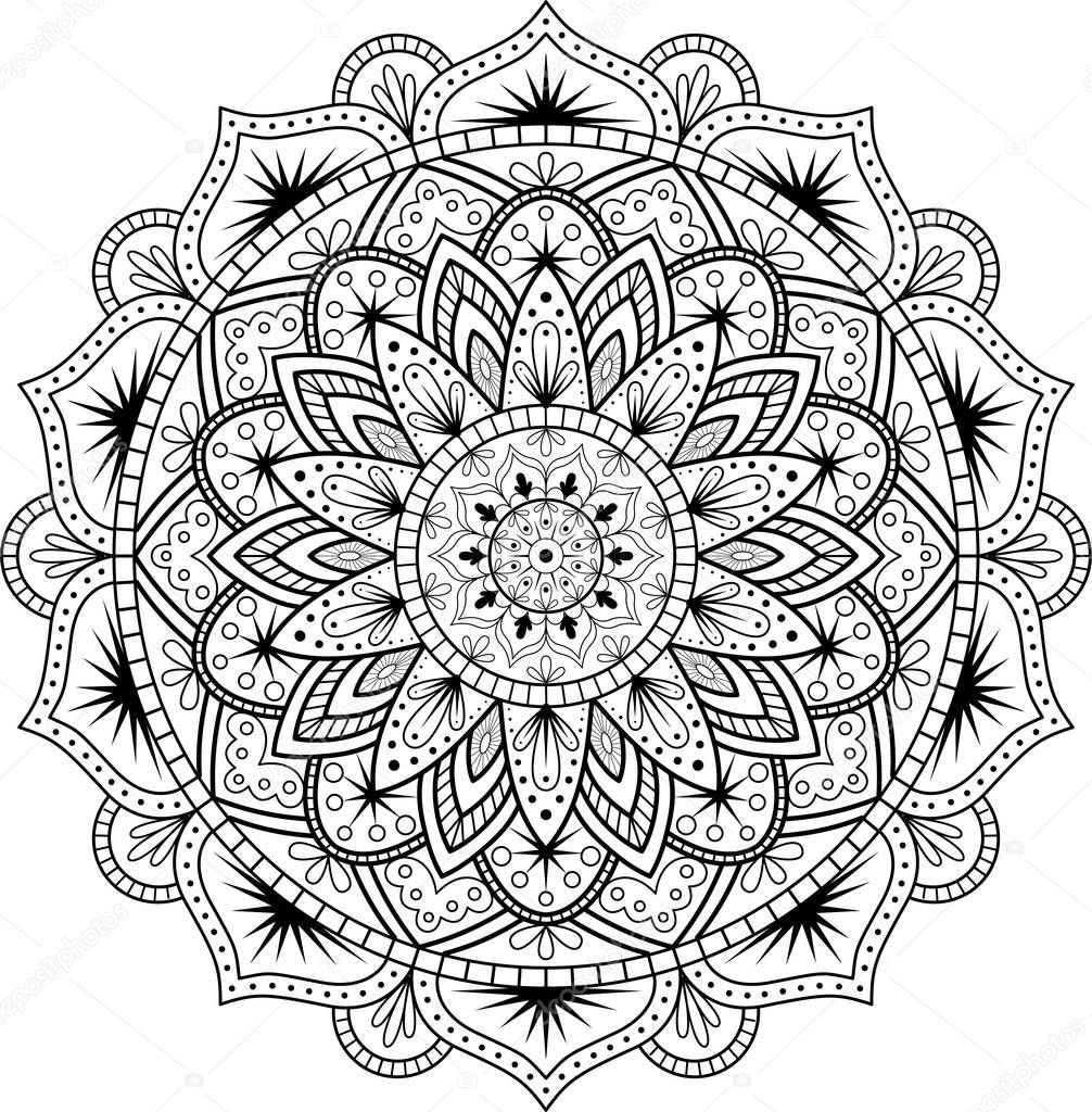 Decorative ornament in ethnic oriental style. Circular pattern in form of mandala for Henna, Mehndi, tattoo, decoration.