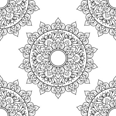 Dikişsiz desen Mandala süsleme. Çiçek Mandala. Vintage dekoratif unsurlar. El çizilmiş oryantal arka plan. Çiçek boyama sayfaları. Vektör Illustration