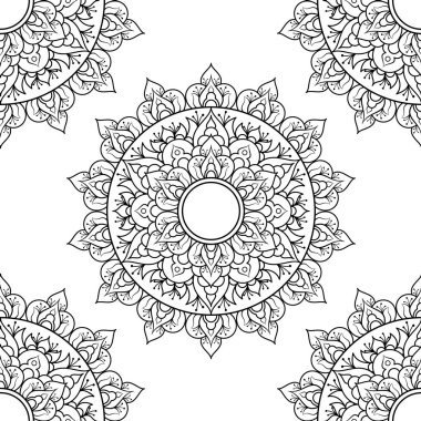 Dikişsiz desen Mandala süsleme. Çiçek Mandala. Vintage dekoratif unsurlar. El çizilmiş oryantal arka plan. Çiçek boyama sayfaları. Vektör Illustration