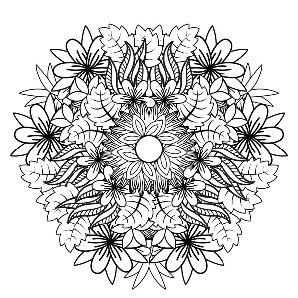 Mandala floral. Ilustração vetorial zentangl. Desenho de rabiscos. Exercícios meditativos. Livro para colorir anti stress — Vetor de Stock