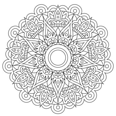Kına Mehndi, dövme, dekorasyon için mandala şeklinde dairesel desende. Dekoratif süsleme etnik oryantal tarzı. Çiçek Mandala. Oryantal desen vektör çizim. Boyama kitabı sayfası