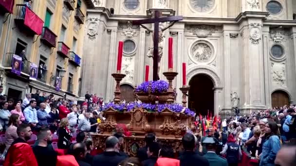 Granada Španělsko 2019 Přehlídka Svatého Týdne Granadě Velikonoční Oslava Andalusii — Stock video