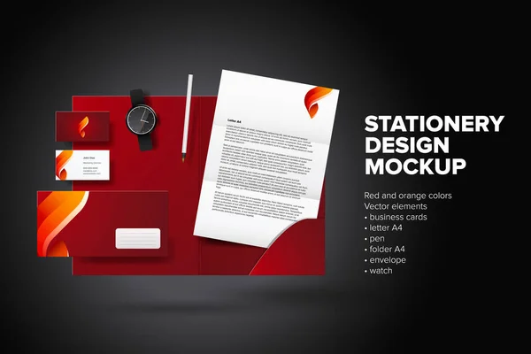 Papeterie Corporate Identity Design Mock Rot Orange Farben Dunklen Hintergrund lizenzfreie Stockvektoren