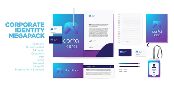 Corporate Identity Branding Design Stil Für Zahnklinik Mit Zahnlogo Schreibwaren — Stockvektor