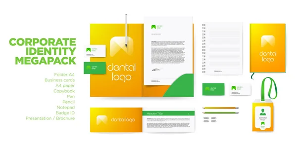 Corporate Identity Branding Design Stil Für Zahnklinik Mit Zahnlogo Schreibwaren — Stockvektor