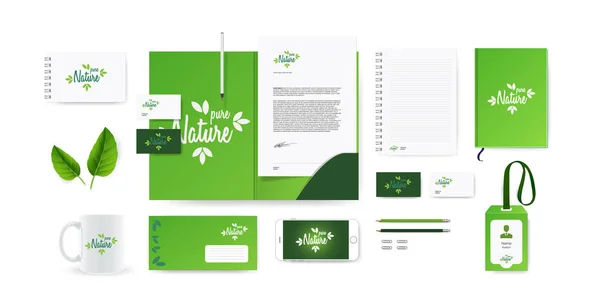 Corporate Branding Identity Mockup Set Für Natürliches Öko Unternehmen Veganes — Stockvektor