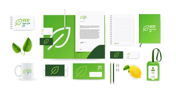 Corporate Branding Identity Mockup Set Für Natürliches Öko Unternehmen Veganes — Stockvektor