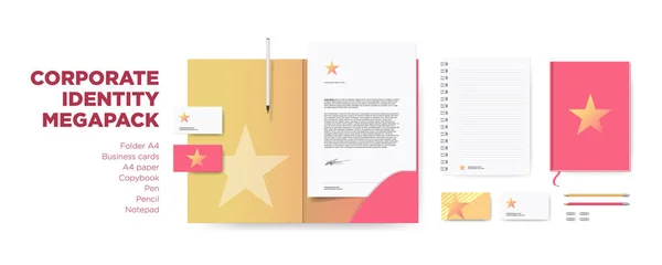 Corporate Identity Design Briefpapier Attrappe Vektor Megapack Set Branding — Stockvektor