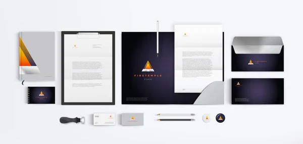 Vector Corporate Design Mit Geometrischer Form Orangefarbenem Feuer Logo Mappe — Stockvektor