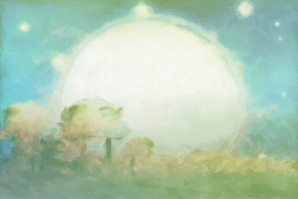 Ελαφρύ Πράσινο Ξεθωριασμένο Φόντο Γεμάτη Σελήνη Ζωγραφική Φόντου — Φωτογραφία Αρχείου