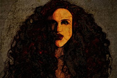 Kırmızı saç kız portre karikatürü grunge sanat boyalı