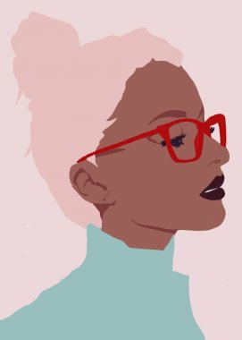 Biracial veya çok ırklı trendy moda kız Lifestyle İllüstrasyon. kahverengi tenli kadın eğleniyor. Kız gücü kavramı.