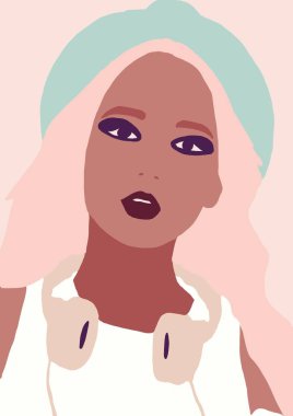 Biracial veya çok ırklı trendy moda kız Lifestyle İllüstrasyon. kahverengi tenli kadın eğleniyor. Kız gücü kavramı.