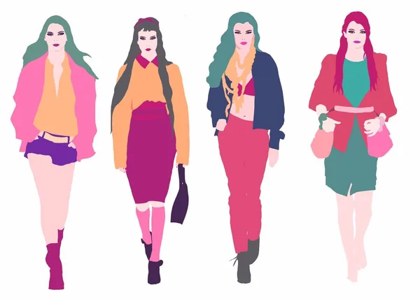 Lifestyle Illustration Von Birassischen Oder Multirassischen Trendigen Mode Mädchen Frau — Stockfoto