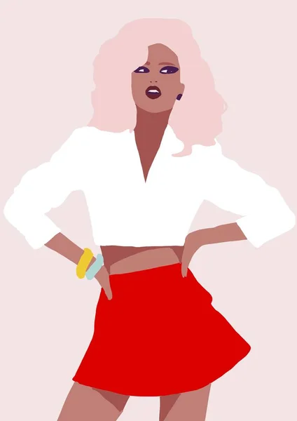 Lifestyle Illustration Biracial Multiracial Trendy Fashion Girl Woman Brown Skin — Stock Photo, Image