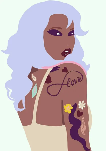Biracial veya çok ırklı trendy moda kız Lifestyle İllüstrasyon. kahverengi tenli kadın eğleniyor. Kız gücü kavramı.
