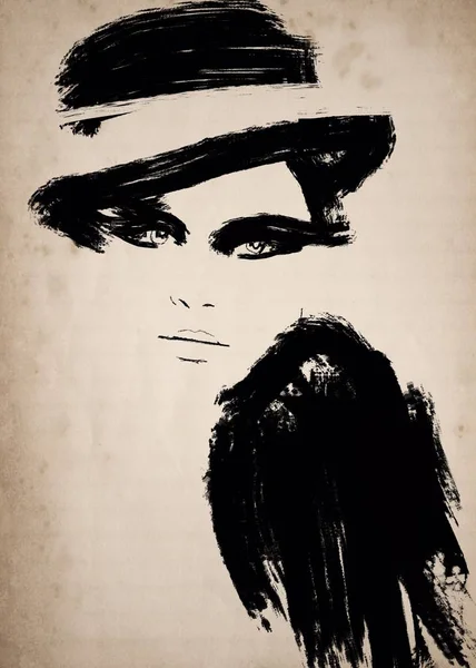 Módní Ilustrace Černá Bílá Módní Náčrt Abstraktní Malba Ženská Módní — Stock fotografie