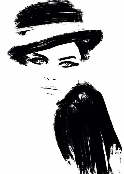 Abstract Fashion Illustration Black White Print — Stock Photo, Image