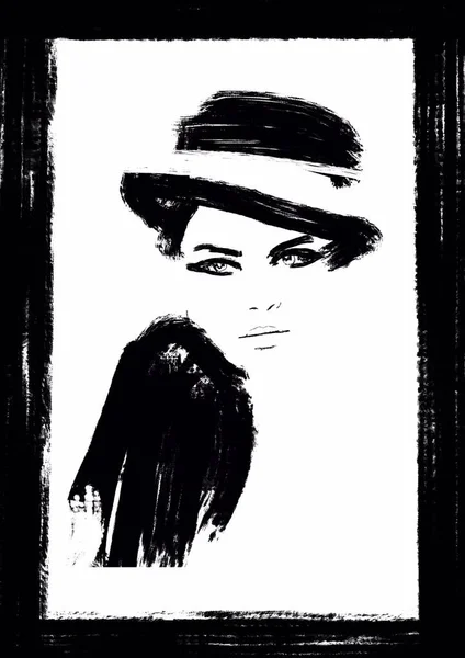 Illustration Mode Noir Blanc Croquis Mode Peinture Abstraite Femme Fond — Photo