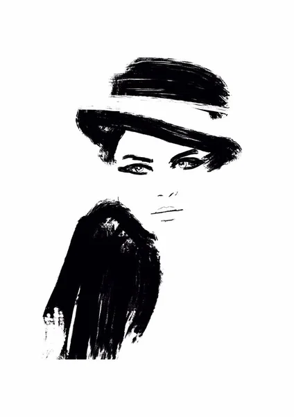 Illustrazione Moda Bianco Nero Uno Sketch Moda Pittura Astratta Donna — Foto Stock