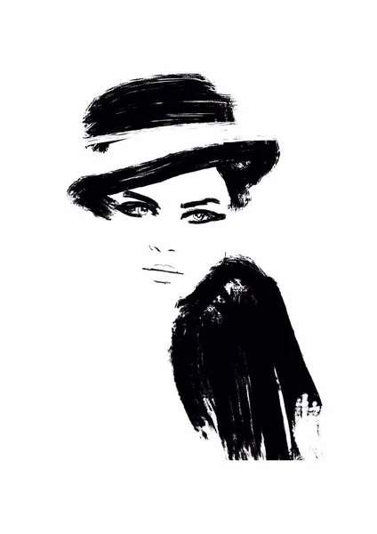 Illustrazione Moda Bianco Nero Uno Sketch Moda Pittura Astratta Donna — Foto Stock