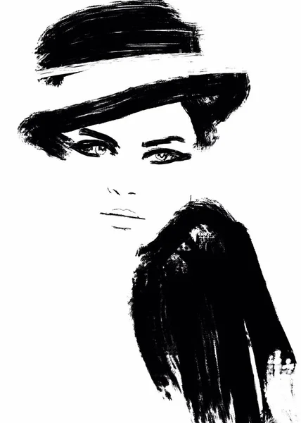 Модная Иллюстрация Черно Белая Модный Скетч Абстрактная Живопись Женщина Фон — стоковое фото