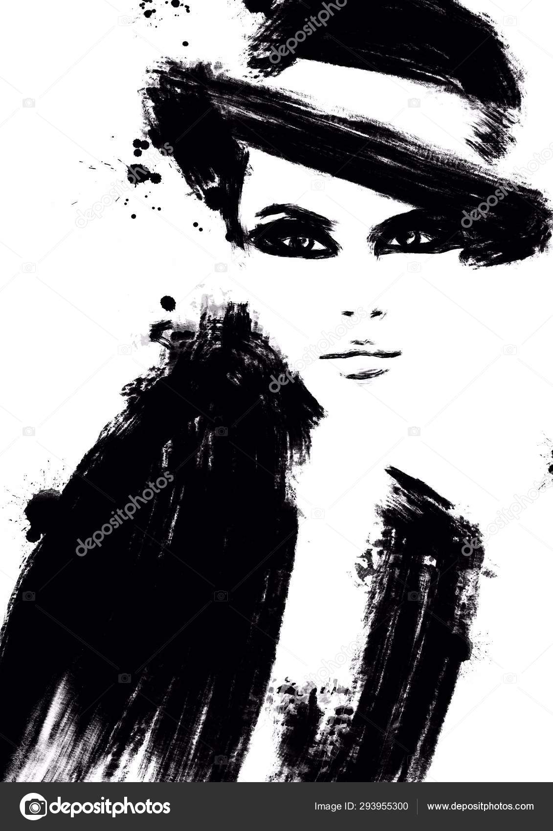 Fashion Illustration Black White Fashion Sketch Abstract Painting Woman  Fashion Stock Photo by ©Deeworxdesigns 293955300