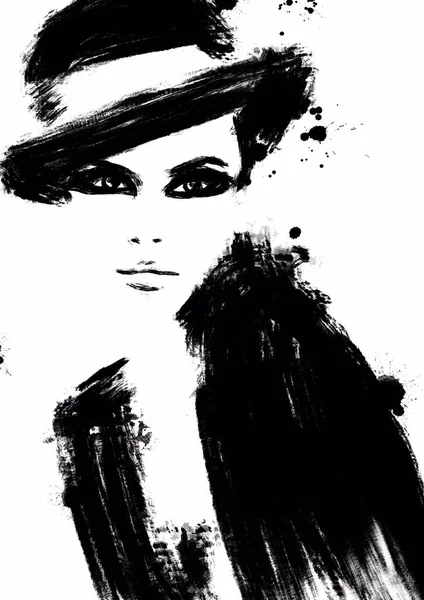 Mode Illustration Schwarz Auf Weiß Modeskizze Abstrakte Malerin Mode Hintergrund — Stockfoto