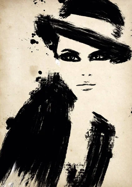 Mode Illustratie Zwart Wit Mode Schets Abstract Schilderij Vrouw Mode — Stockfoto