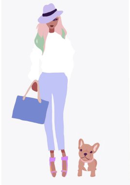 İllüstrasyon sevimli biracial veya siyah kız. kahverengi tenli asya moda kadın. afro Amerika trendy kız