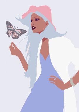 İllüstrasyon sevimli biracial veya siyah kız. kahverengi tenli asya moda kadın. afro Amerika trendy kız