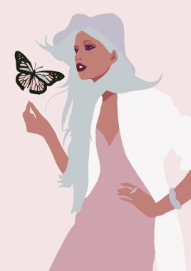 İllüstrasyon sevimli biracial veya siyah kız. kahverengi tenli asya moda kadın. afro Amerika trendy kız