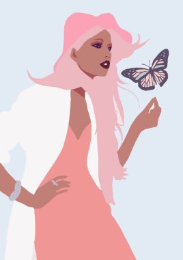 İllüstrasyon sevimli biracial veya siyah kız. kahverengi tenli asya moda kadın. afro Amerika trendy kız