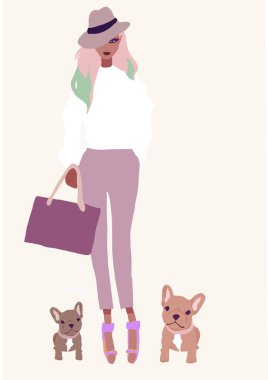 biracial veya çok ırklı trendy kız llustration. kahverengi tenli kadın eğleniyor. Siyah bir kadının moda konsepti. Yaşam tarzı tasarımı renkli kadın.