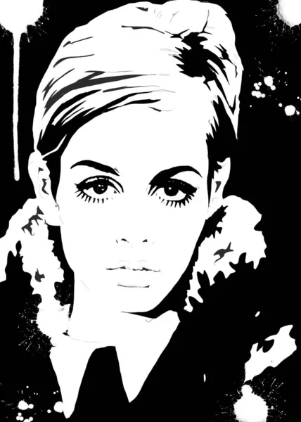 altmışlı yıllardan twiggy illüstrasyon modeli