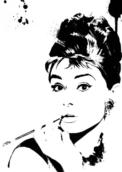Abstrakt Illustration Audrey Hepburn Från Frukost Tiffany Med Sigarette — Stockfoto