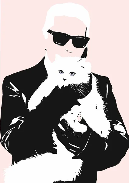 Kedi choupette ile Karl Lagerfeld illüstrasyon