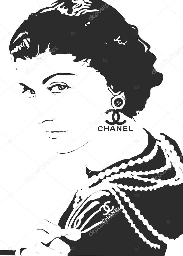 Coco chanel black and white illustration