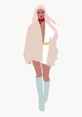 podyumda moda illüstrasyon modeli