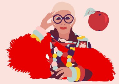 onu büyük gözlük ile iris apfel illüstrasyon