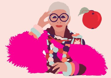 onu büyük gözlük ile iris apfel illüstrasyon