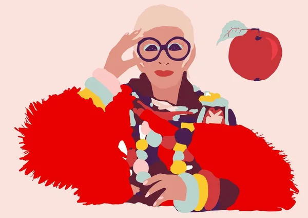 onu büyük gözlük ile iris apfel illüstrasyon