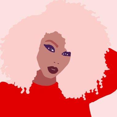 İllüstrasyon tropikal Afro amerikan biracial kadın büyük afro saçlı 