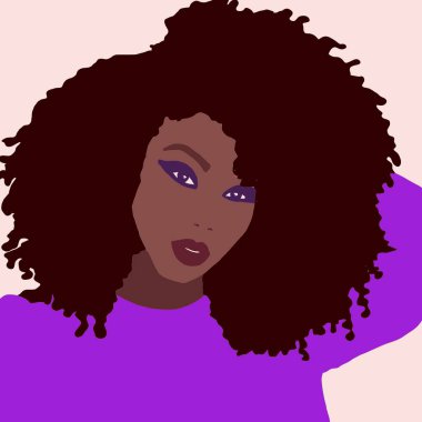 İllüstrasyon tropikal Afro amerikan biracial kadın büyük afro saçlı 
