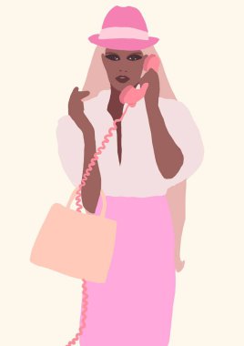 Sevimli afro amerikan siyah moda kız illüstrasyon. Tropikal biracial yaşam tarzı çizim