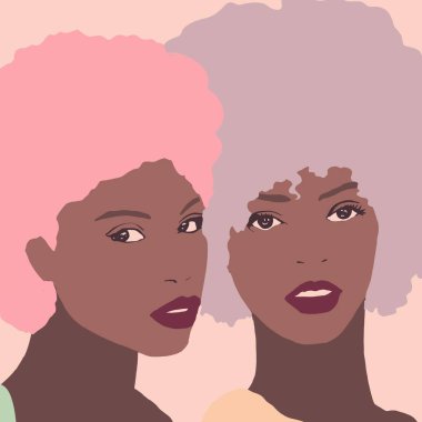 İllüstrasyon Biracial arkadaşlar. Siyah kadın birlikte portre 
