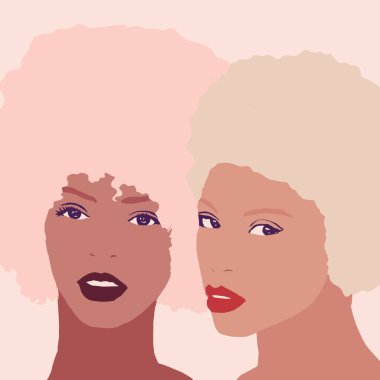 İllüstrasyon Biracial arkadaşlar. Siyah kadın birlikte portre 